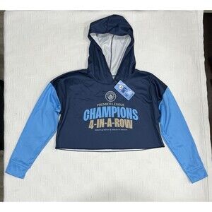 Manchester City Champions Cropped Hoodie Womens M Premier League 4-IN-A-ROW NWT